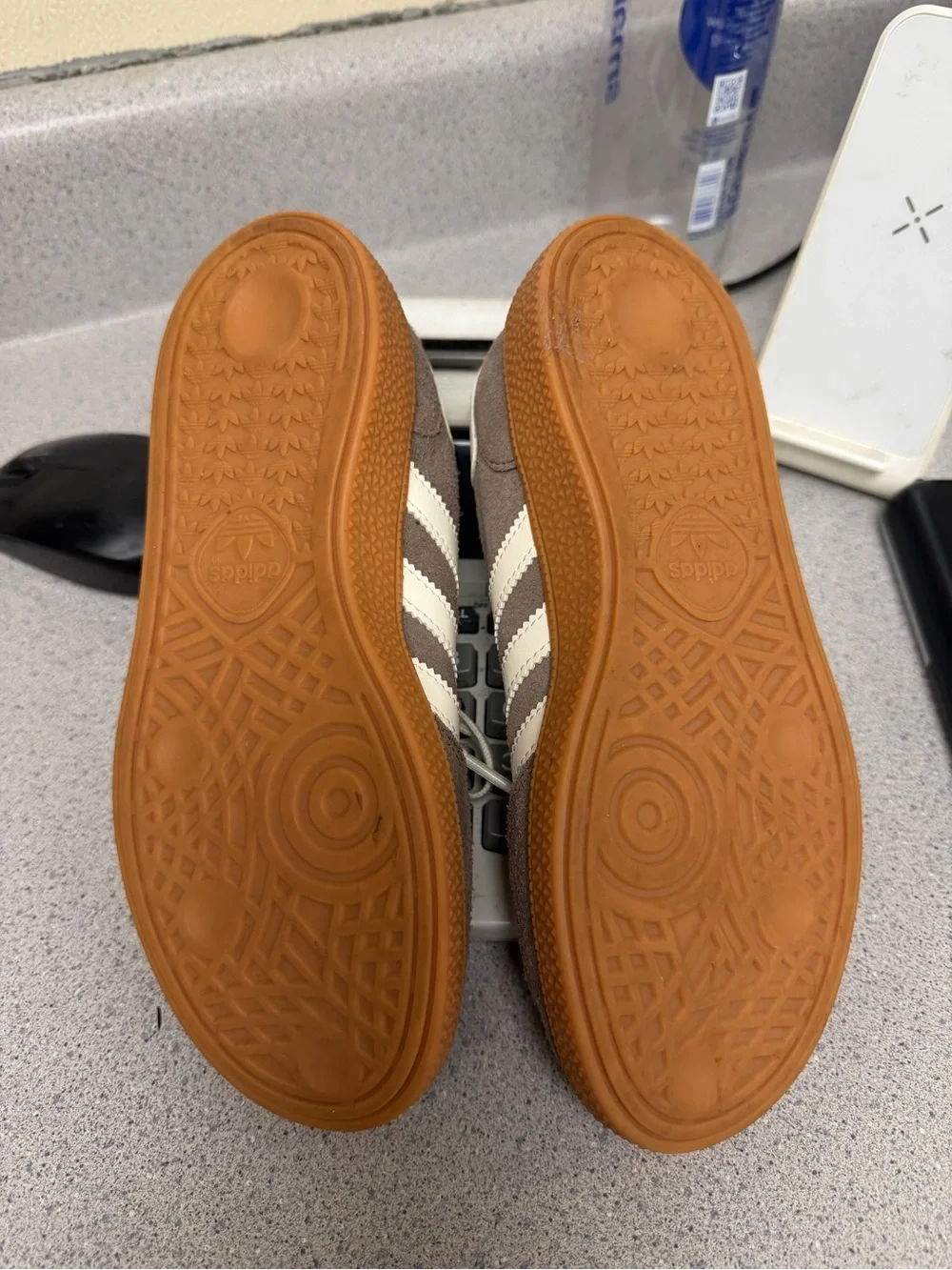 adidas Spezial Men's Suede Sneakers in Taupe and White with Gum Sole